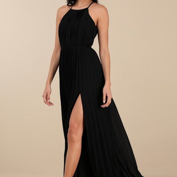 Lulus Rylie Black Pleated Backless Maxi Dress - Size XL - Picture 1 of 4